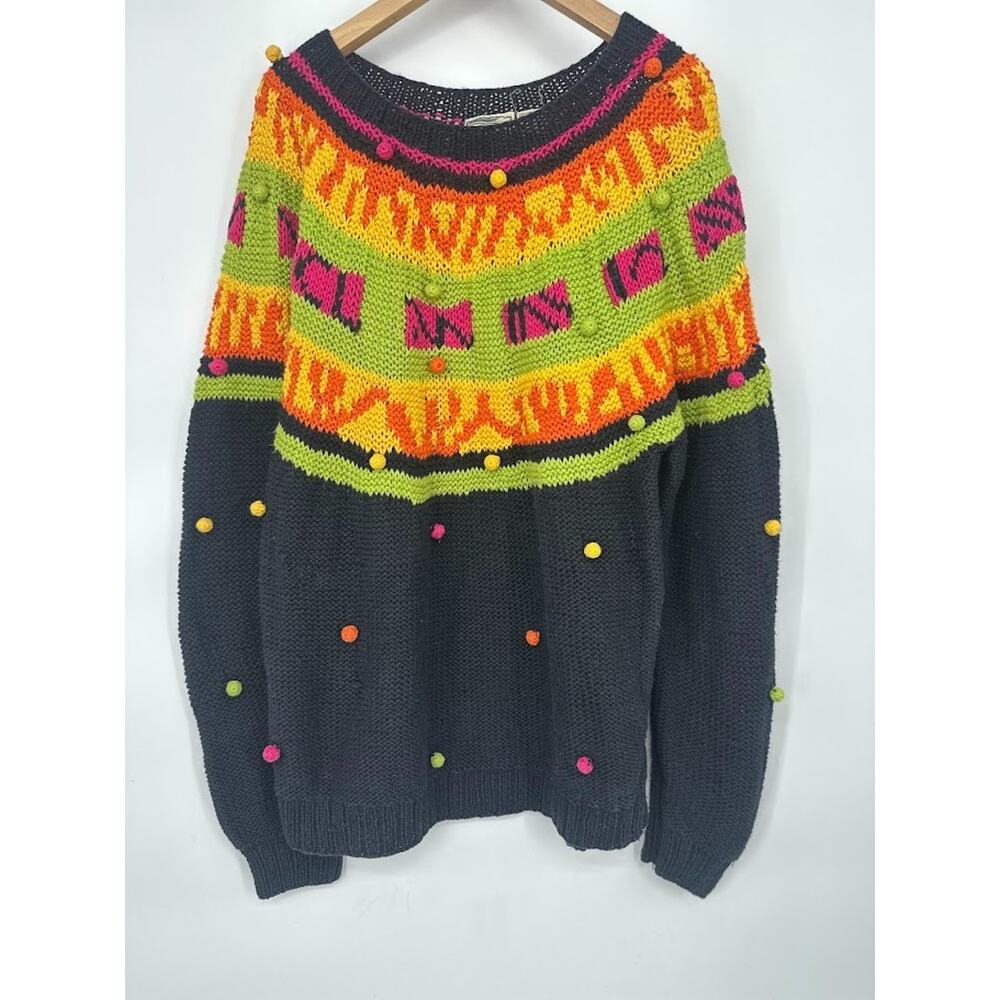 Vintage Tarazzia Design Chunky Whimsical Pom Pom 1990s Sweater Women's Large